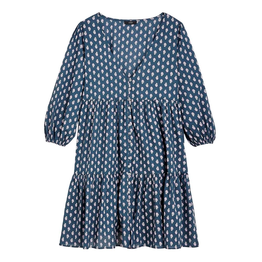J.Crew Tiered Cotton Voile Beach Dress in Best Buds Navy Blue Pink Floral Large